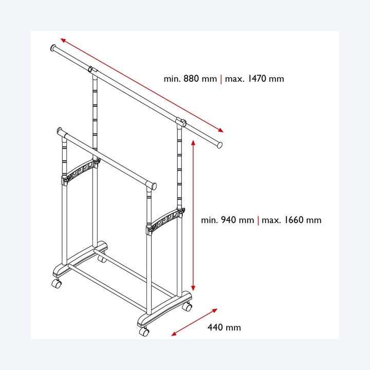 Appendiabiti su ruote Gastone 2 barre Perfetto | Ecotempo
