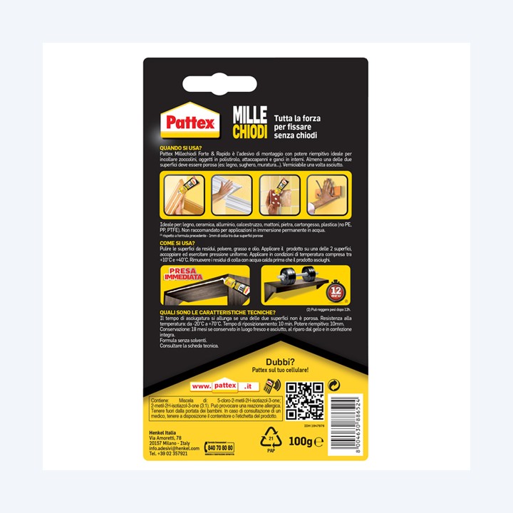 Colla Pattex Millechiodi forte e rapido 100 gr Pattex | Ecotempo