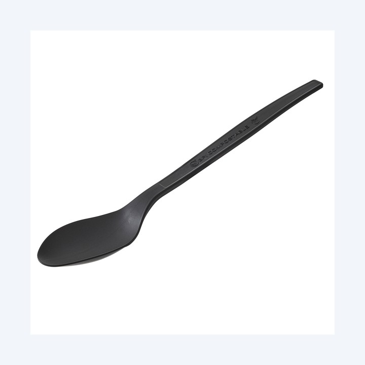 Cucchiaio monouso in CPLA 16 cm nero — 101408 | Ecotempo