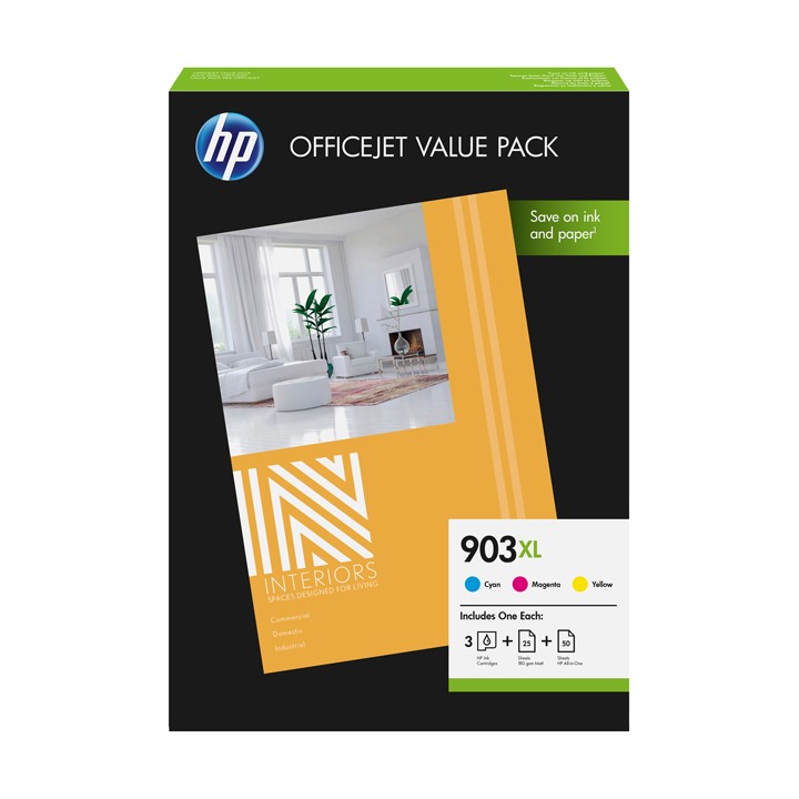 HP - cartuccia + carta speciale - 903XL, alta capacità, ciano, magenta, giallo, da 75 fogli A4