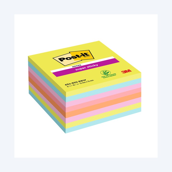 Blocco Post-it Super Sticky 654-8SSRBW — 101846 | Ecotempo