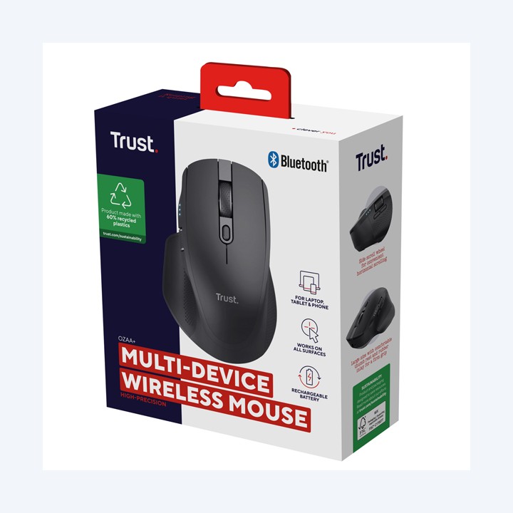 Mouse wireless multi-dispositivo Ozaa+ nero Trust | Ecotempo