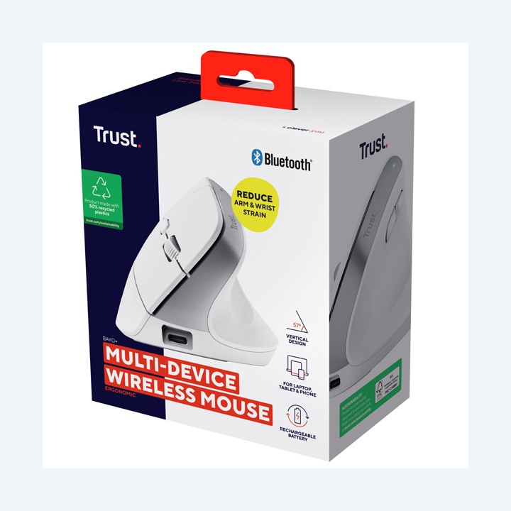 Mouse Ergonomico Bayo+ wireless bianco Trust | Ecotempo