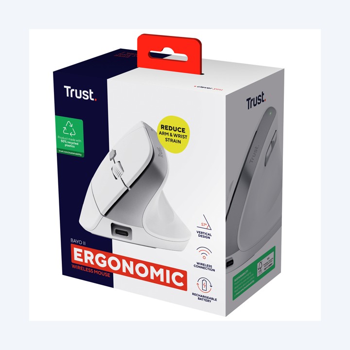 Mouse Ergonomico Bayo II wireless bianco Trust | Ecotempo