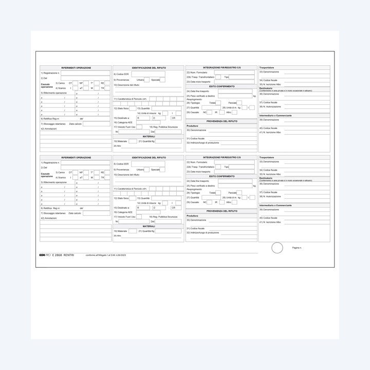 Registro carico/scarico rifiuti 21,5 x — 103001 | Ecotempo