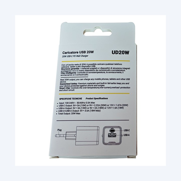 Caricabatteria rapido 2 porte USB-C e USB-A da 20W MKC | Ecotempo