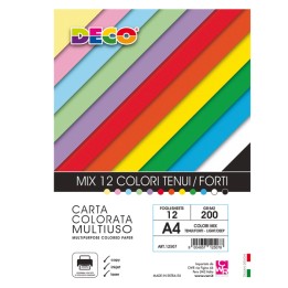 Risma carta A4 200 gr colori assortiti 12 fogli DECO | Ecotempo