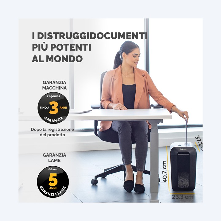 Distruggidocumenti LX65 a frammenti nero Fellowes | Ecotempo