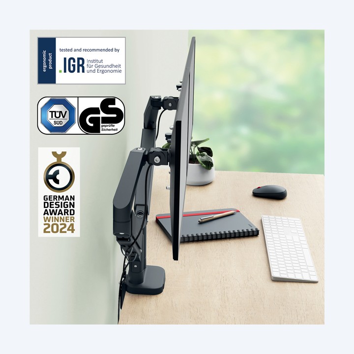 Braccio salvaspazio per 2 monitor grigio scuro Leitz | Ecotempo