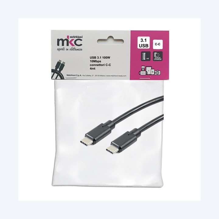 Cavo USB 3.1 C/C 100W 10Mbps 4 mt MKC Melchioni | Ecotempo