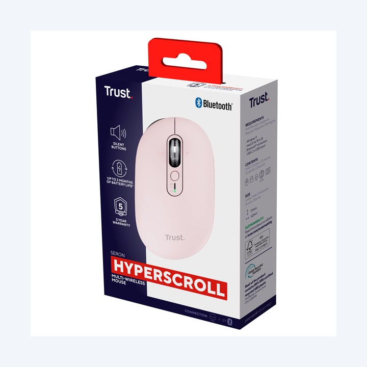 Mouse ultrasottile wireless ricaricabile rosa Trust | Ecotempo