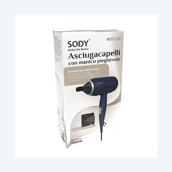 No Brand Asciugacapelli manico pieghevole 2000 W blu | Ecotempo