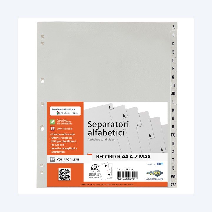 Separatore alfabetico A/Z Record R PP — 25665 | Ecotempo