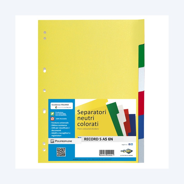 Separatore Record S 6 tasti PP 15 x 21 — 25670 | Ecotempo