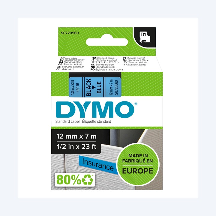 Nastro D1 standard 450160 12 mm x 7 mt PL nero/blu Dymo | Ecotempo