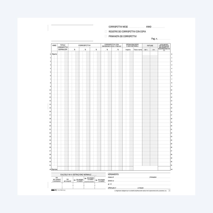 Registro prima nota Iva corrispettivi — 50234 | Ecotempo