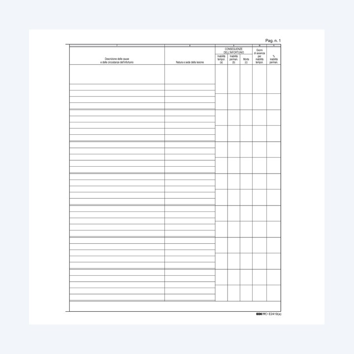 Registro infortuni 31 x 24,5cm 15 pagine Edipro | Ecotempo