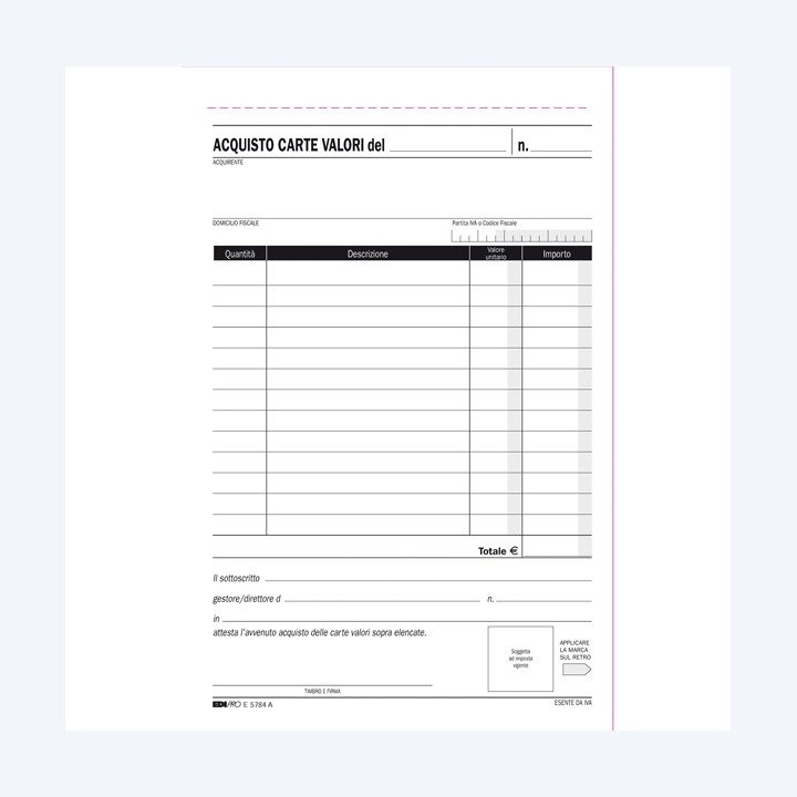 Blocco acquisto valori bollati 50/50 — 50247 | Ecotempo