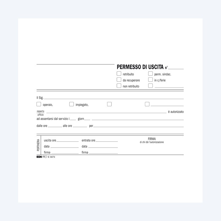 Blocco permesso uscita 9,9 x 17cm 50/50 — 50255 | Ecotempo