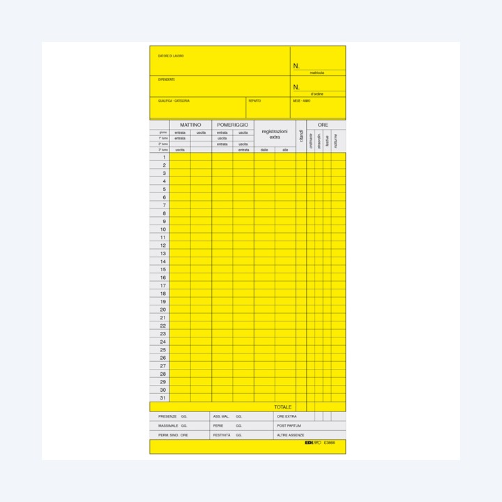 Schede orologio mensili 22x10 cm giallo — 50256 | Ecotempo