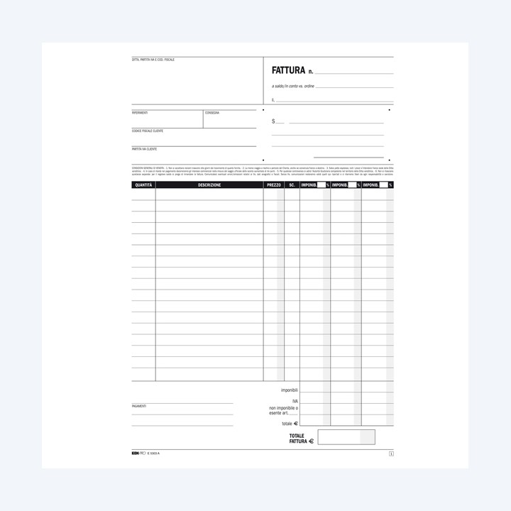 Blocco fatture 3 aliquota Iva 50 fogli — 50270 | Ecotempo