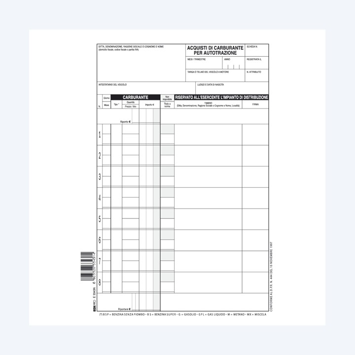 Blocco schede prelievo carburante 21 x — 52667 | Ecotempo