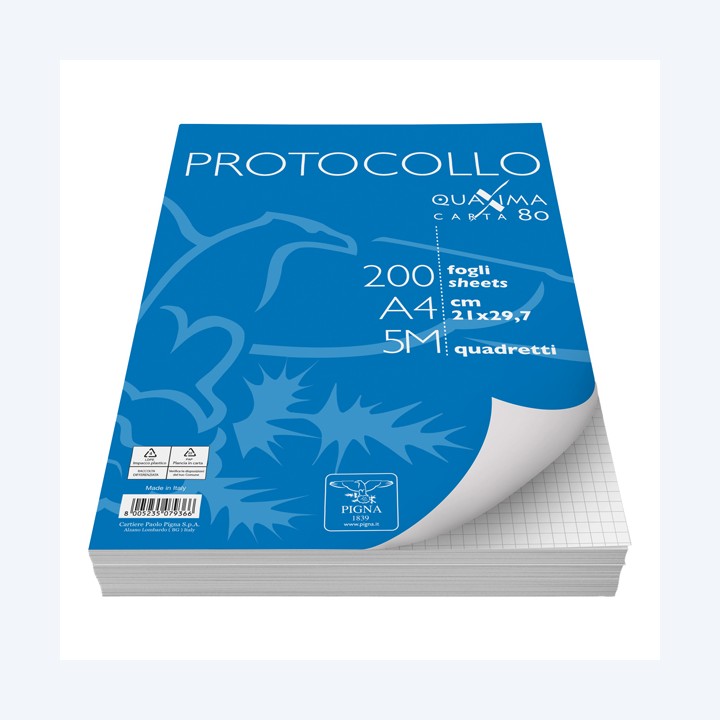 Fogli protocollo Quaxima A4 5 mm 80 gr — 54918 | Ecotempo