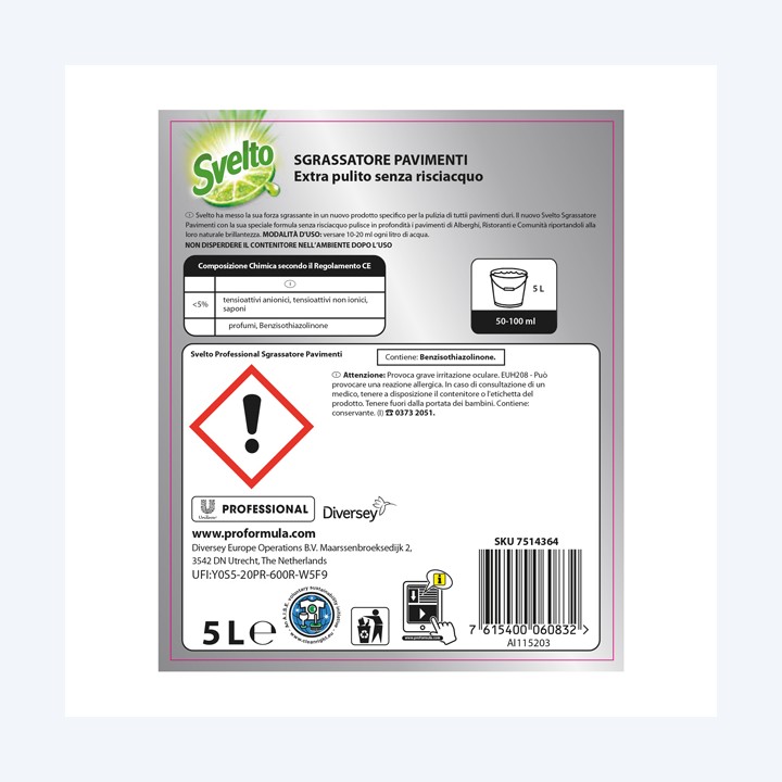 Sgrassatore per pavimenti limone Svelto tanica da 5 L | Ecotempo