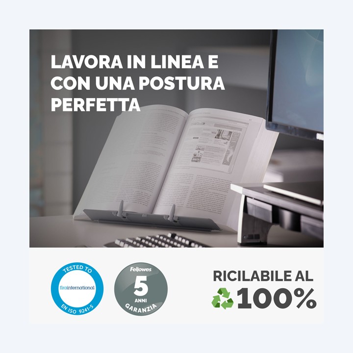 Leggio Booklift formato A4 silver Fellowes | Ecotempo