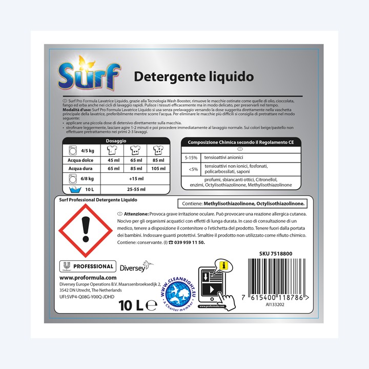 Detersivo liquido lavatrice 10 L Surf | Ecotempo