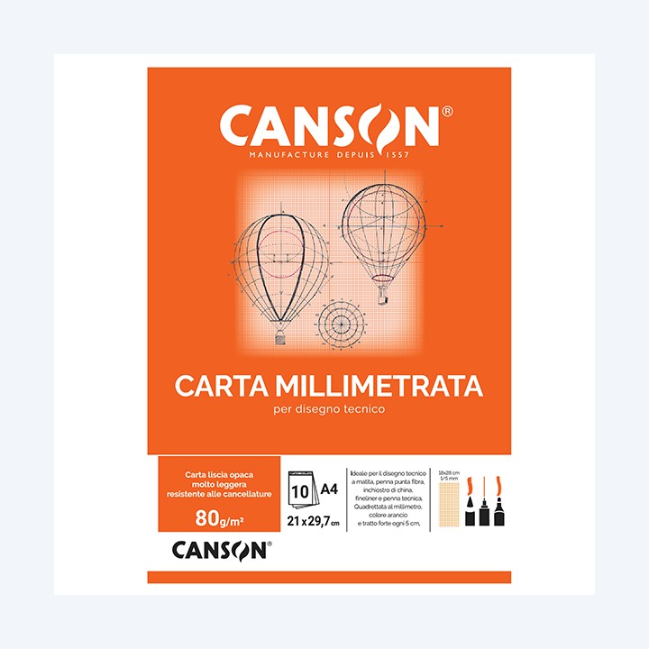 Blocco carta opaca millimetrata A4 10 fogli 80gr Canson | Ecotempo