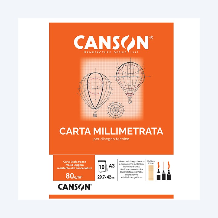 Blocco carta opaca millimetrata A3 10 fogli 80gr Canson | Ecotempo