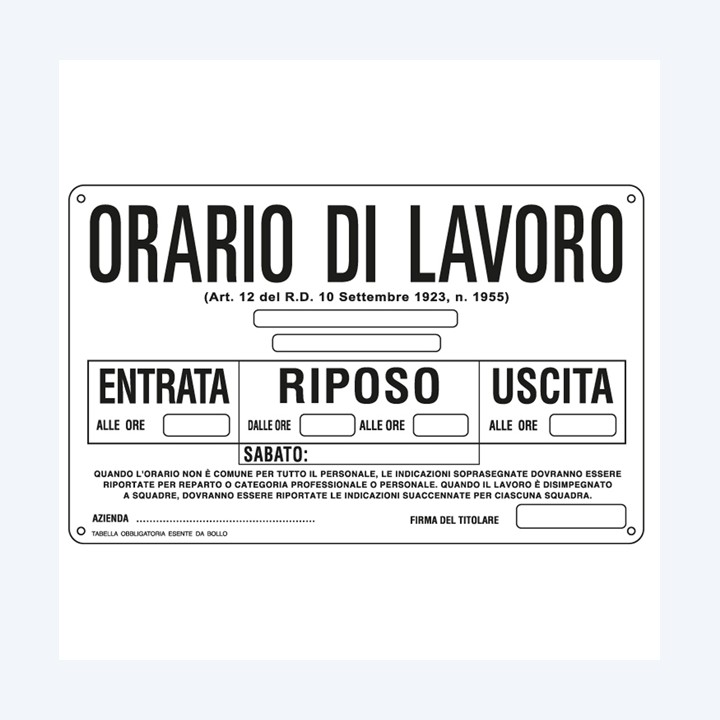 Cartello segnalatore 30x20 cm ORARIO DI — 76922 | Ecotempo
