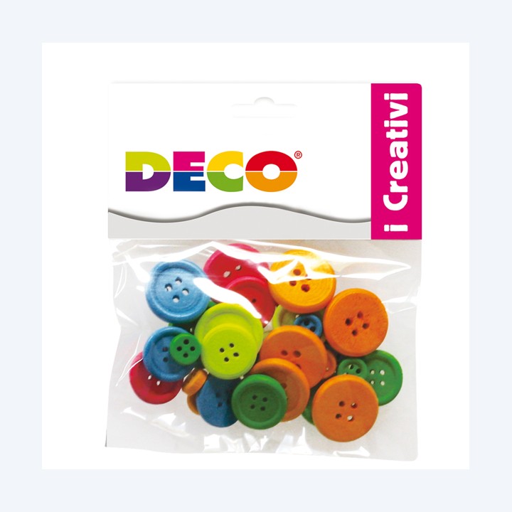 Bottoni in legno colori neon Deco conf. 30 pezzi | Ecotempo