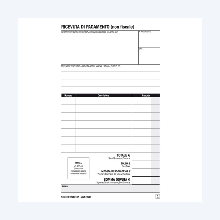 Blocco ricevute B&B/affittacamere 25/25 — 88619 | Ecotempo