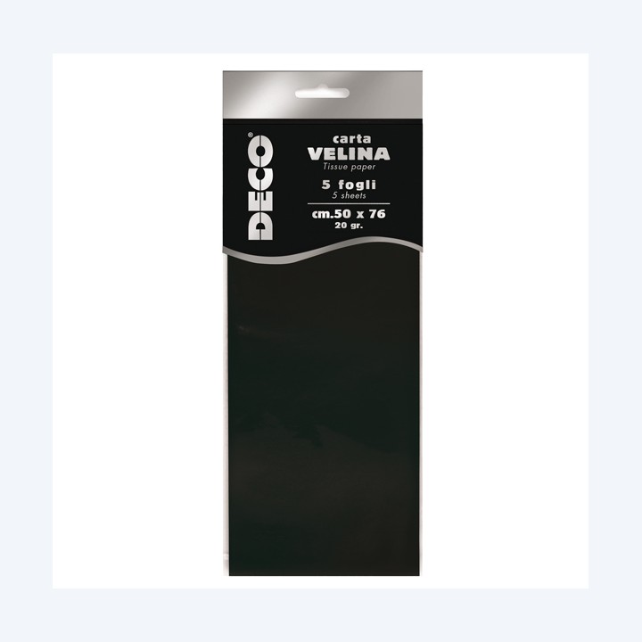 Carta velina 50 x 76 cm 20 gr nero Deco busta 5 fogli | Ecotempo