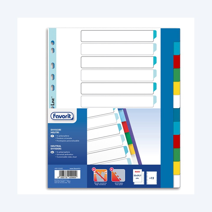 Divisori Neutri a 12 tacche PP A4 maxi — 89341 | Ecotempo
