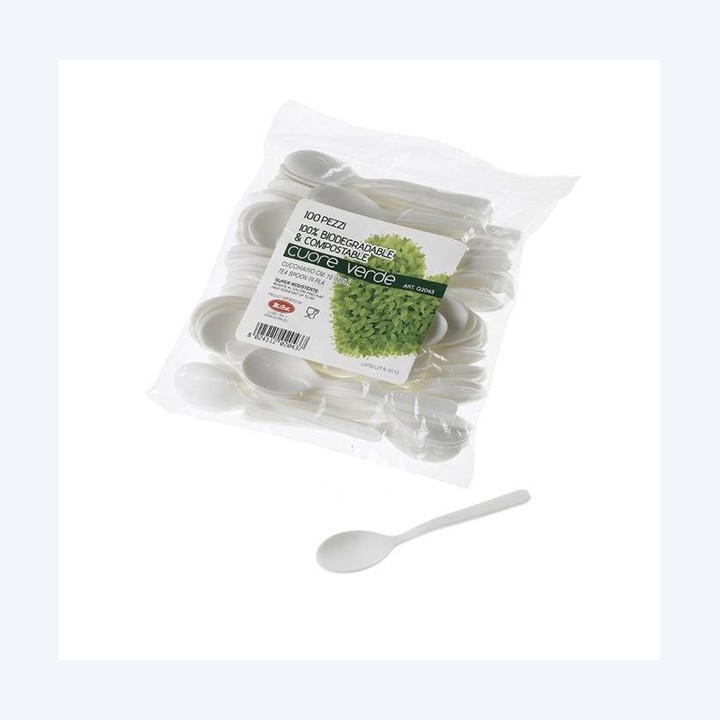 Cucchiaino monouso in CPLA 10 cm bianco — 90277 | Ecotempo