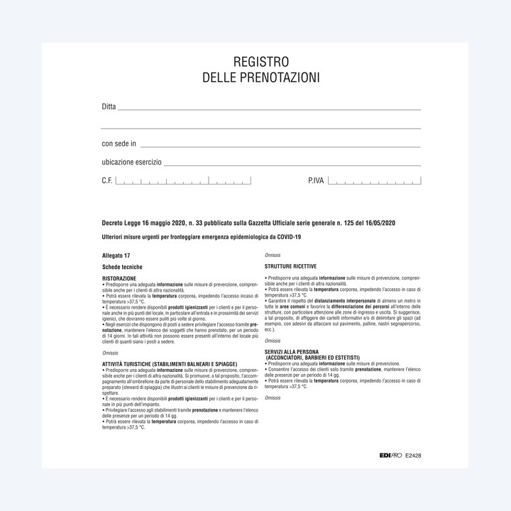 Registro delle prenotazioni 32 pag Edipro | Ecotempo
