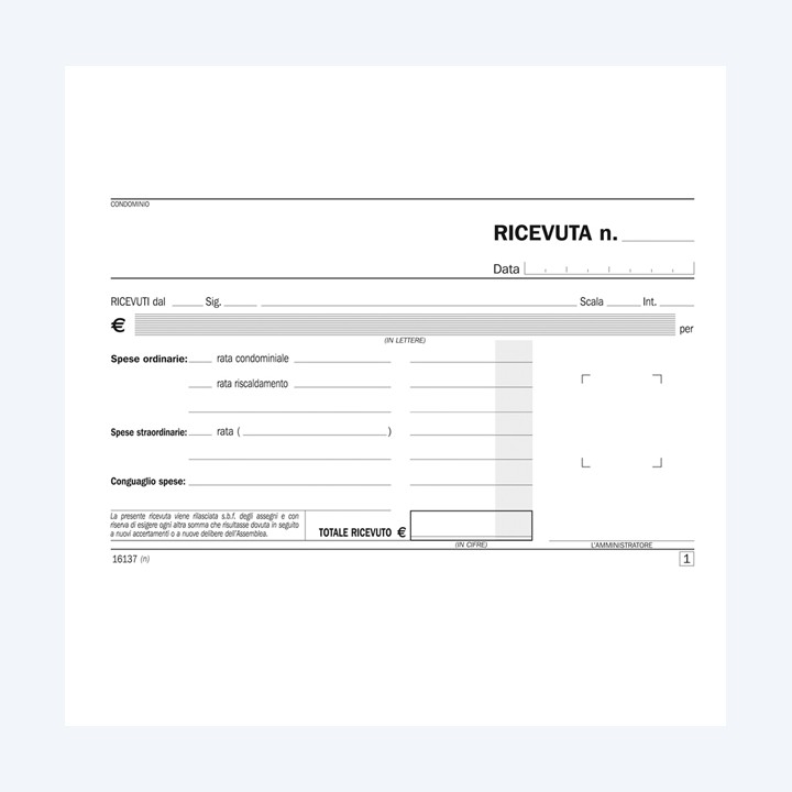 Blocco ricevute condominio 50/50 copie — 90877 | Ecotempo