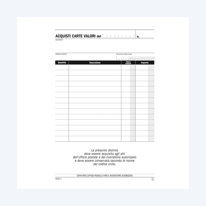 Blocco distinta acquisto carte valori — 90893 | Ecotempo