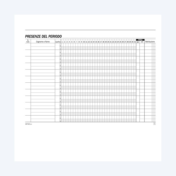Blocco presenze mensili 25/25 copie — 90900 | Ecotempo