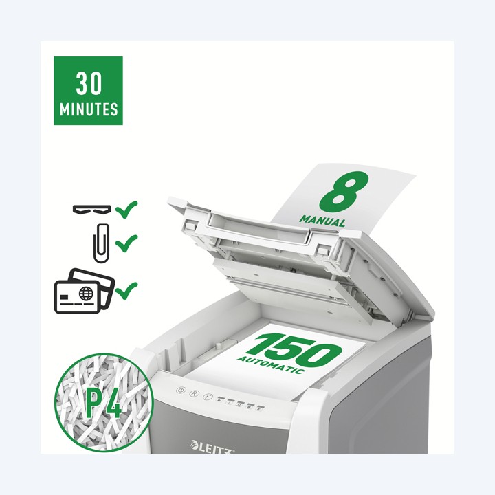 Distruggidocumenti Autofeed 150 P4 IQ a frammenti Leitz | Ecotempo