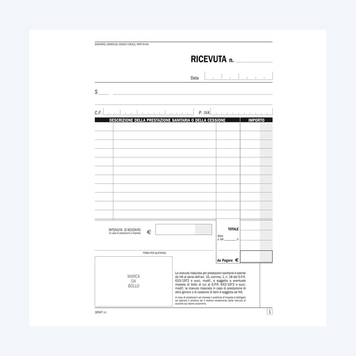 Blocco ricevute sanitarie 50/2 — 93662 | Ecotempo