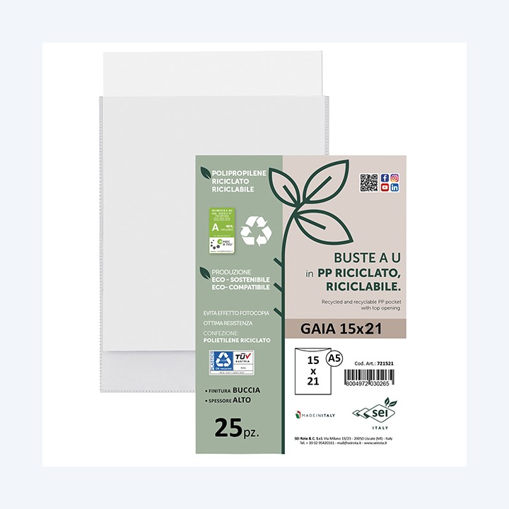 Buste a sacco Gaia PP riciclato 15 x 21 — 94534 | Ecotempo
