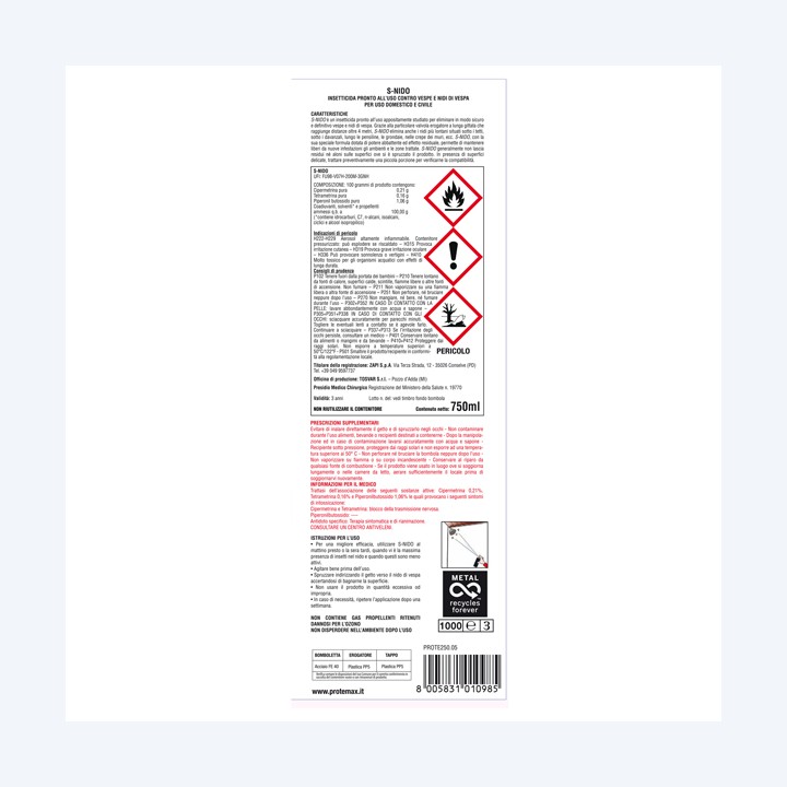 Insetticida spray vespe e nidi di vespa 750 ml Protemax | Ecotempo