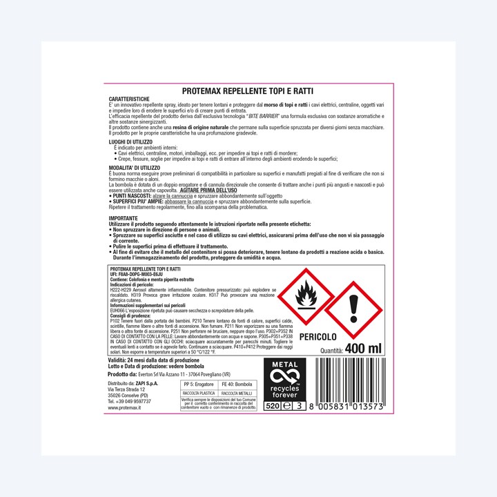 Repellente topi e ratti 400 ml Protemax | Ecotempo