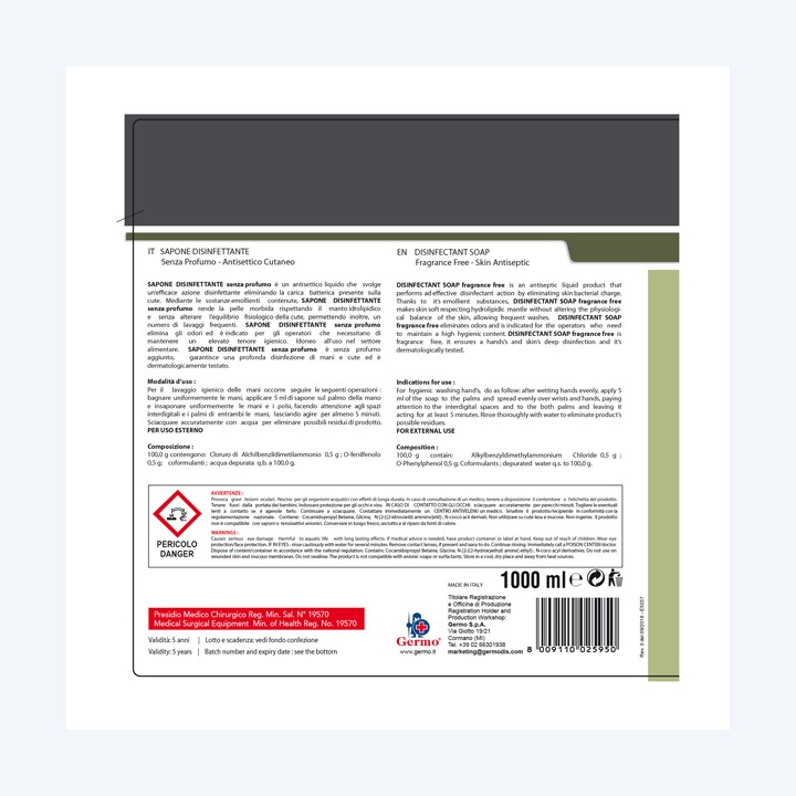 Sapone disinfettante senza profumo con — 95914 | Ecotempo