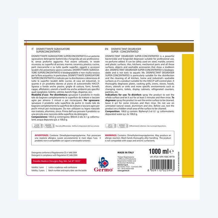 Disinfettante sgrassatore superconcentrato 1 lt Tekna | Ecotempo