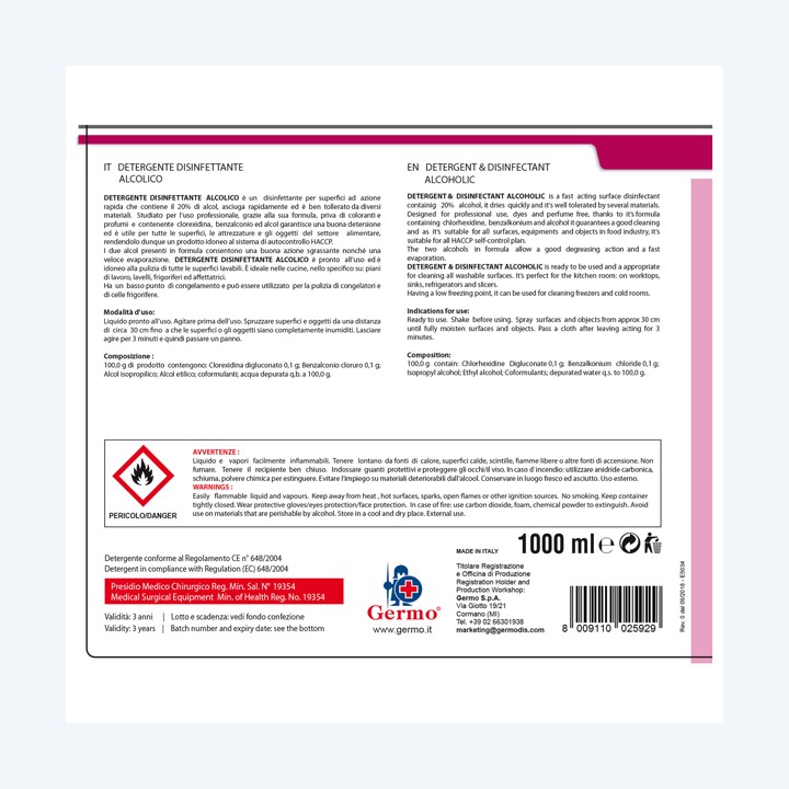 Disinfettante detergente alcolico senza — 95920 | Ecotempo